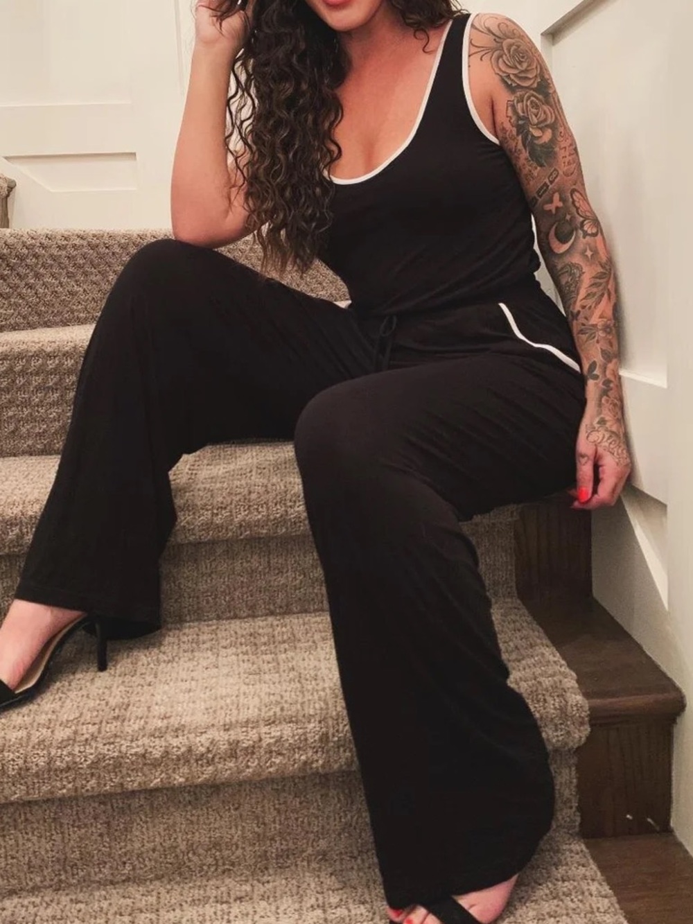 Calvin Klein Black Wide-Leg Tank Jumpsuit with White Trim